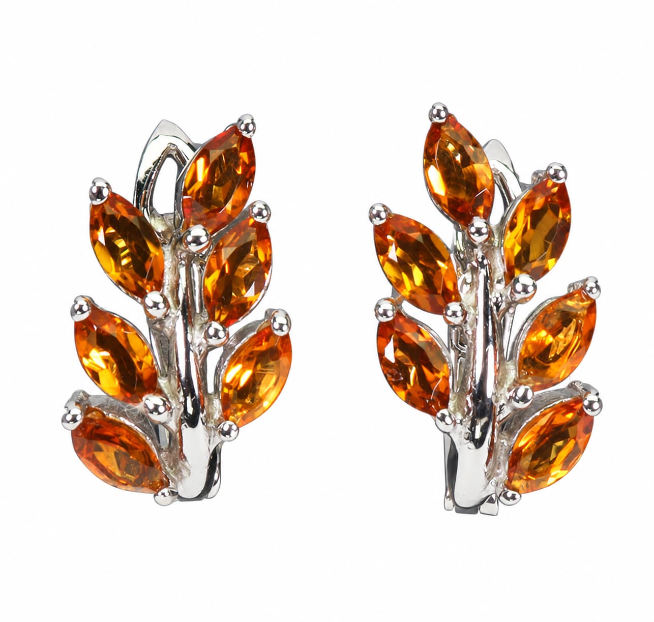 Earrings in rhodium-plated sterling silver with numerous citrines