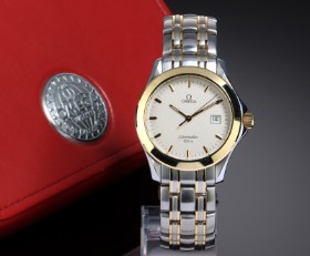 Omega 'Seamaster 120'. Men's watch in 18 kt. gold and steel with bright dial - box + cert. 1993