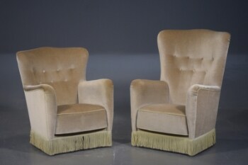 2 overpolstrede lænestole, velour, ca. 1940erne (2)