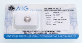 AIG-certified brilliant-cut diamond of 1.53 ct. (Natural Fancy Yellowish Grey/SI2)