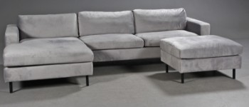 Glismand & Rüdiger for Bolia. 3½ pers. sofa, model Scandinavia med chaiselong og puf, grå velour