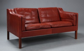 Børge Mogensen. To-pers. sofa, model 2212, rødbrunt læder
