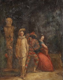 Jean Antoine Watteau's stil: Harlekin, Pierrot og Scapin, olie på plade