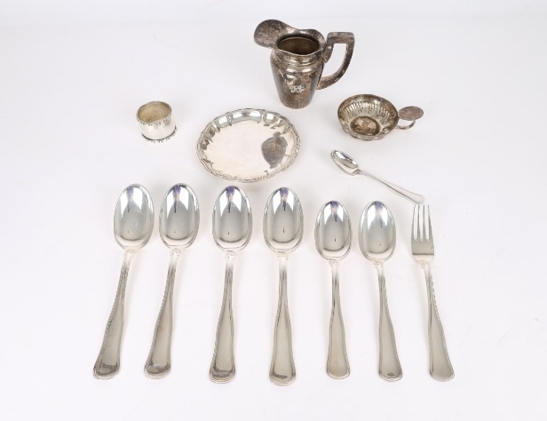 Various silver and Cohr: Parts for double fluted silver cutlery