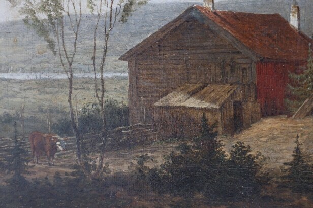 Ubekendt kunstner, 1800-tallet: Landskab med huse