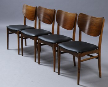 Niels & Eva Koppel. Sæt på fire stole, 1950erne. Nybetrukket med anilinlæder (4)
