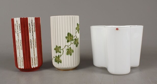 Lyngby vaser samt Alto vase, porcelæn og glas (3)