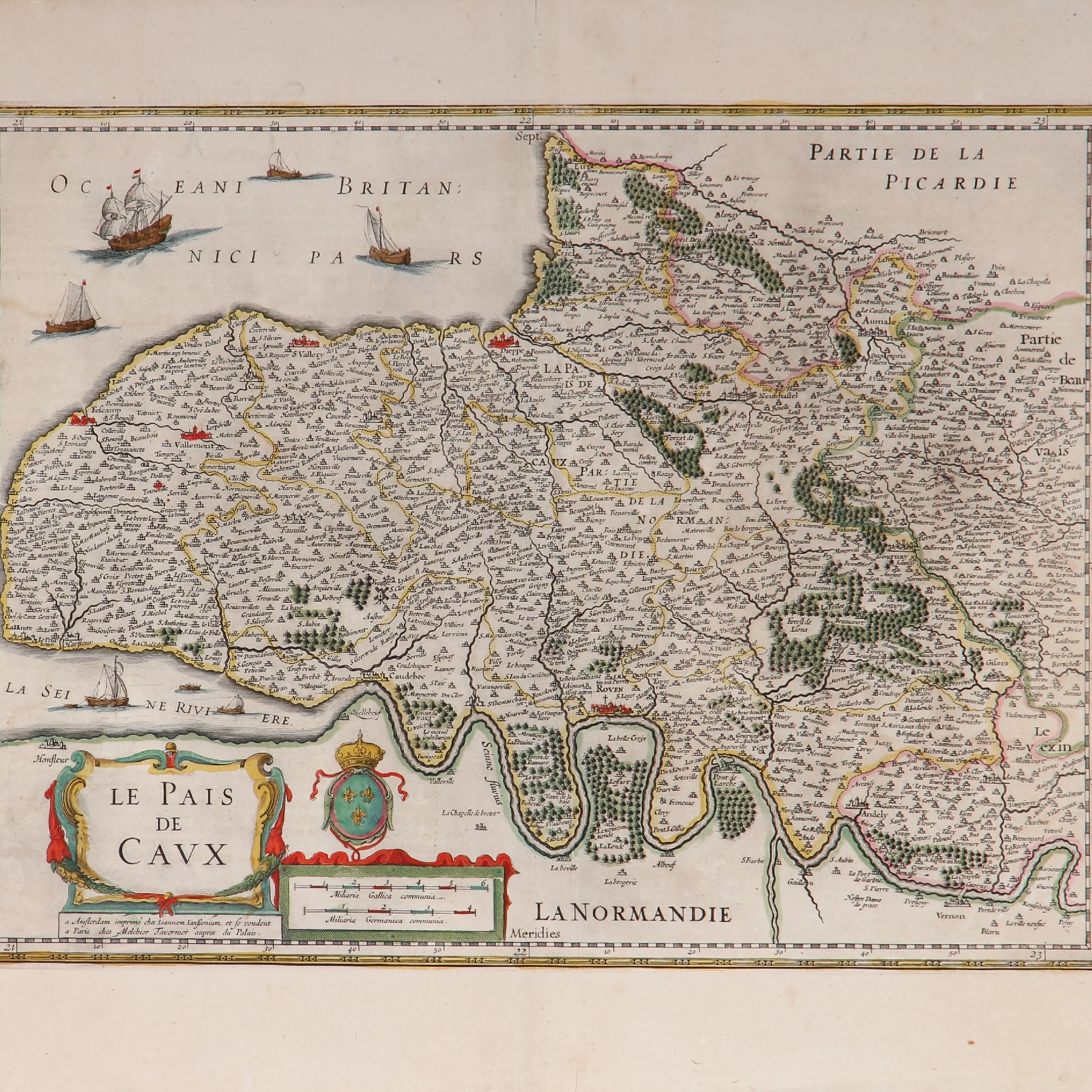Johannes Janssonius. Map of Normandy, 'Le Pais de Caux', circa 1650 ...