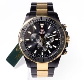 Jaguar. 'Limited Edition J957/1', XL herrearmbåndsur med sort og gylden urkasse af rustfrit stål