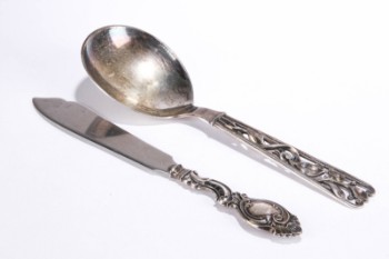 Serveringske og kagekniv af sølv (2)