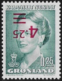 GRØNLAND. 1996. Provisorium. 4.25 Kr/0.25 Kr. OMVENDT OVERTRYK