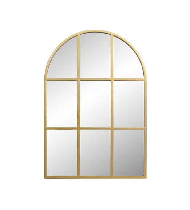 Mirror with curved top, gold-colored iron frame. 125x85 cm