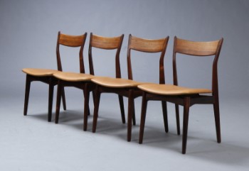 H.P. Hansens Møbelindustri. Sæt på fire stole, palisander og anilin læder, 1960erne (4)