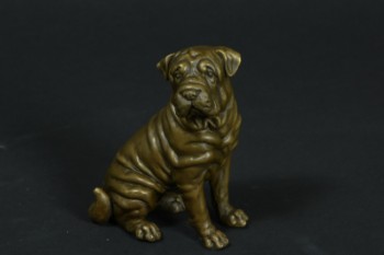 Bronzeskulptur, siddende Shar Pei hund