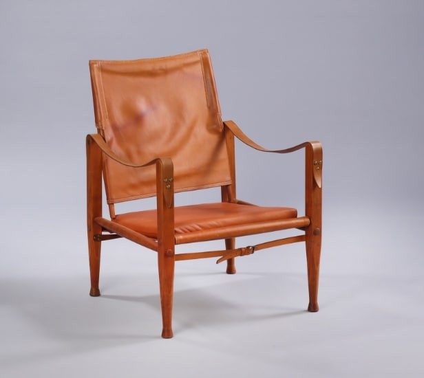 Kaare Klint. Safari chair with seat cushion in cognac leather.