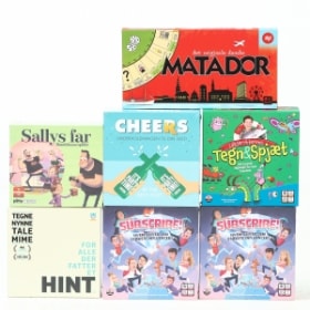 En samling div. brætspil, bl.a. Hint, Subscribe og Sallys far. (7)