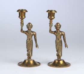 A Pair of Indian Brass Candlesticks (2)