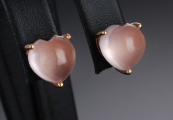 Rosakvarts hjerteørestikker af 18 kt. rosaguld (2)