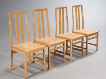 Dansk møbelproducent. Spisestole, bøgetræ / fransk flet (4)