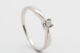 Solitaire ring with brilliant-cut approx. 0.05 ct. 14 kt. white gold, size 52