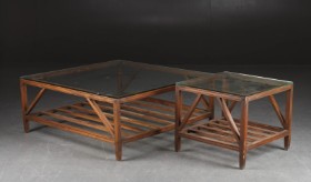 Two coffee tables with glass tops (2)