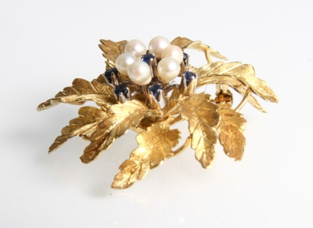 Blomsterbroche, 18 kt. guld
