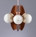 Electrofem Isz. Pendant from the 60s made of glass and teak wood