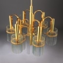Gaetano Sciolari. Italian 9-arm chandelier from the 70s made of glass and brass