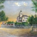 A. Lund. Hvidøre Slot, Strandvejen, Klampenborg, olie på lærred, ca. 1910/20erne