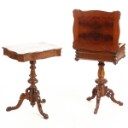 Two sewing tables of mahogany and dark stained wood, late 19th century. (2)