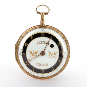 Guex, Paris. Single case men's pocket watch in 18 kt. gold with enamel disc, approx. 1800