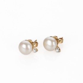 A pair of brilliant earrings of 9 kt. gold with freshwater pearl (2)