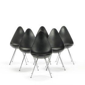 Arne Jacobsen. Sæt på seks stole, model 3110 - 'Dråben' (6)