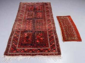 Beluch tæppe og Turkmensk Torba 37x84 cm og 188x94 cm (2)