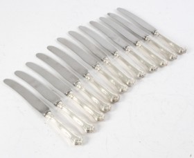 Carl M. Cohr. 'Gl. Herregaard' 12 dinner knives with silver handles (12)