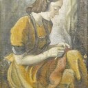 Ölgemälde, Hubert Ortmann, 'nähendes Mädchen'