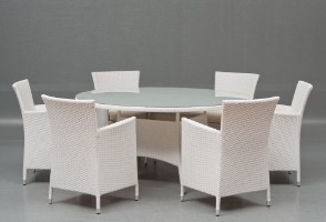 Beliggenhed James Dyson underskud Havemøbler. Seks havestole samt bord, hvid polyrattan (7) - Lauritz.com
