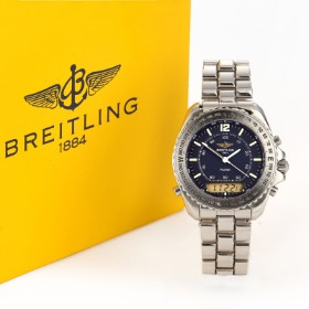 Breitling. 'Pluton', herreur i stål med grå skive og digitalt display, 1996