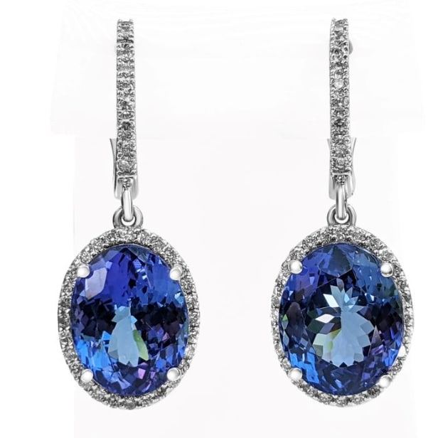 9.76 ct. tanzanite and diamond earrings in 18 kt. white gold