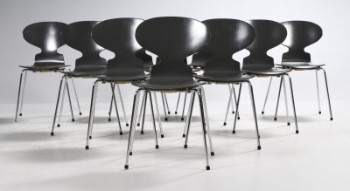 Arne Jacobsen. Myren. Spisestole, model 3101, grålakerede (10)