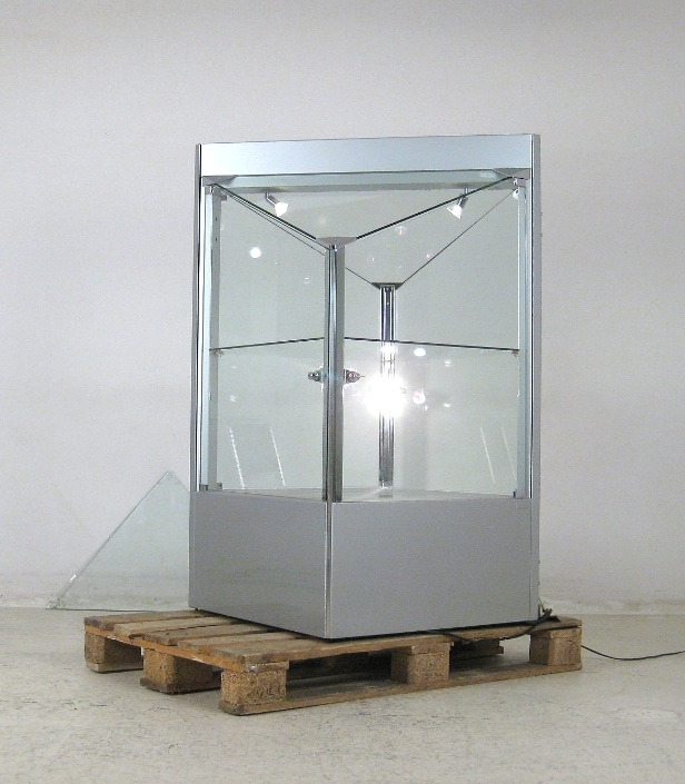 Moderne vitrineskab af metal og glas