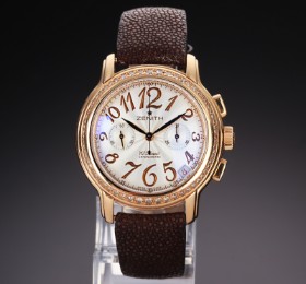 Zenith 'El Primero Chronomaster'. Stort dameur i 18 kt. roséguld med brillanter, 2000'erne