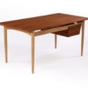Ib Kofod-Larsen for Fredericia chair factory. Rare free-standing desk in teak/oak