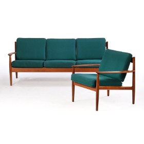 Grete Jalk for France & Son. Three-seater sofa, model 118 and armchair in green wool (2)