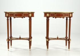 Two side tables with marquetry. (2)