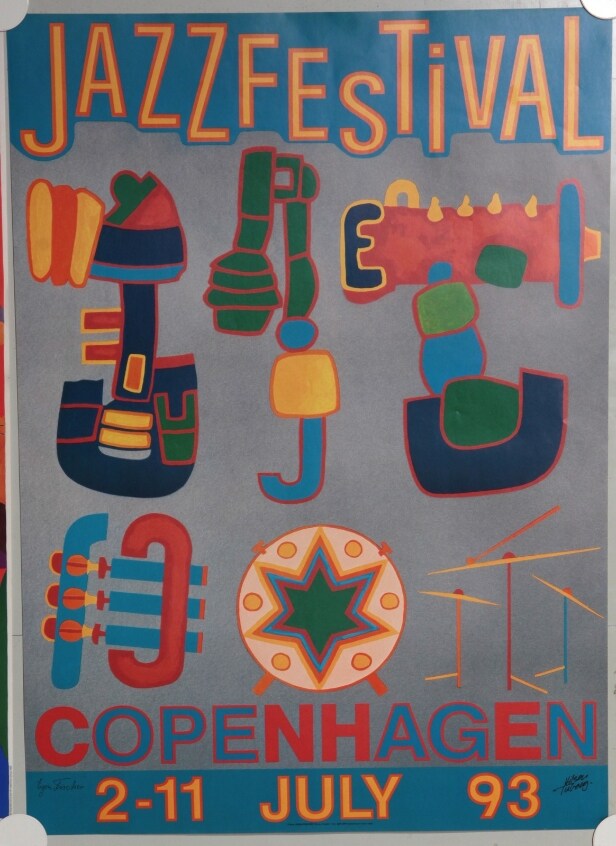 Bent Karl Jacobsen, Erik Rasmussen og Egon Fischer. Tre plakater for 'Copenhagen Jazz Festival', offsettryk, 1989, 1990 og 1993 