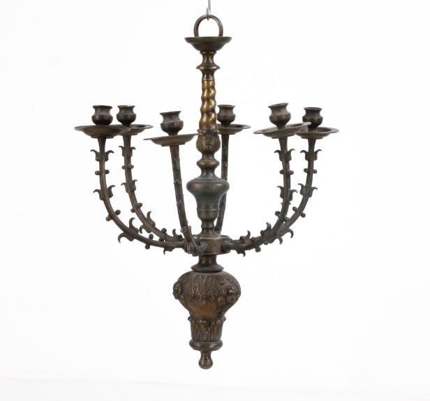Chandelier, patinated bronze, 1900s