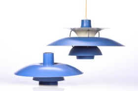 Poul Henningsen for Louis Poulsen. PH-5 and PH-4 pendulums, blue. (2)