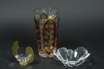 Julia bøhmisk krystal vase samt Holmegaard skål / fyrfadstage (3)
