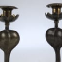 A pair of vintage cobra candlesticks in brass and enamel work (2)